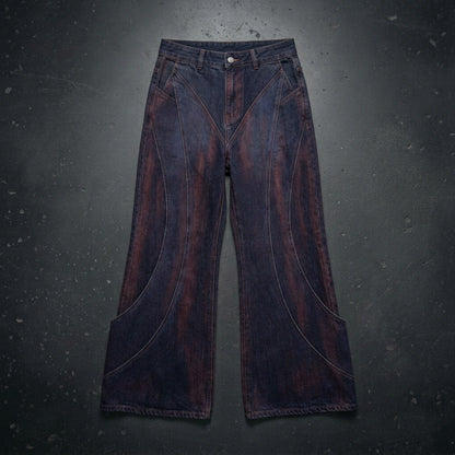 Niche Deconstruction Flocking Jeans Men's Autumn And Winter Brushed Gradient