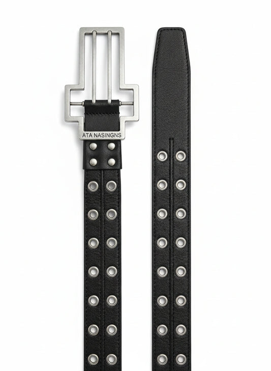Distressed Cross-pattern Full-grain Leather Double-layer Belt